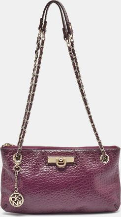 DKNY Dkny Purple Leather Lock Chain Shoulder Bag