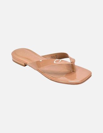 XY London Womens XY London Womens/Ladies Rio Patent Thong Strap Square Flip Flops - Brown - Size: 3