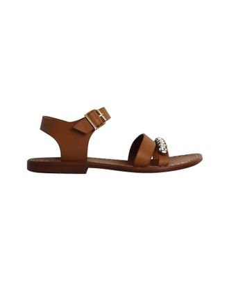 Marni Marni Bejeweled Platte Sandalen in Bruin Leer