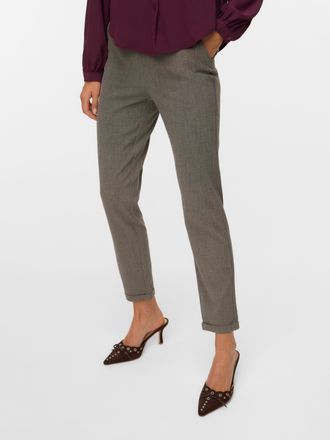 Vero Moda Anzughose VERO MODA VMMAYA KIARA MW LOOSE PANT NOOS, Damen, Gr. XL (42), L&auml;nge 32, schwarz (schwarz detail:braun melange), Web, Obermaterial: 62% Poly