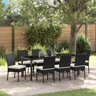 Berkfield Home 9 Piece Garden Dining Set Black Poly Rattan