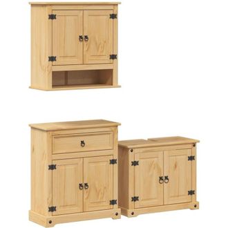 vidaXL Juego De Muebles De Ba&ntilde;o Corona 3 Pzas Madera Maciza Pino Vidaxl
