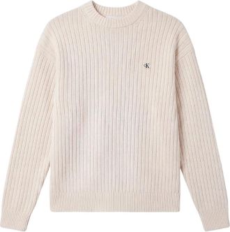 Calvin Klein Jeans Truien & Vesten, Heren, Beige, L, Ribbed Crewneck Sweater