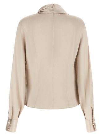 Brunello Cucinelli Asymmetric Draped Silk Blouse - Beige