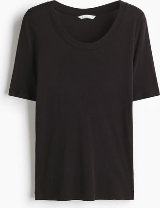 H&M T-Shirt aus Pima-Baumwolle mit U-Ausschnitt - Schwarz