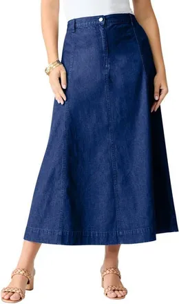 Roaman's Plus Size 24/7 Stretch A Line Maxi Skirt in Dark Wash at Nordstrom, Size 20
