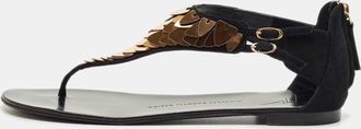 Giuseppe Zanotti Black Suede Crystal Embellished Thong Flats