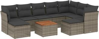 vidaXL Set De Sof&aacute;s De Jard&iacute;n 10 Pzas Con Cojines Rat&aacute;n Sint&eacute;tico Gris Vidaxl