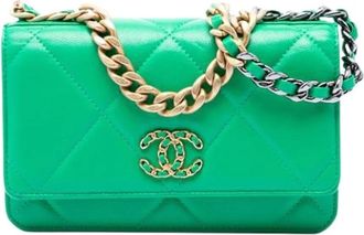 Chanel Pre-owned Wallet on Chain - Dames - Vintage Mini Tas - Groen - ONE Size - Leer - Vintage
