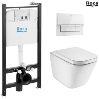 Roca Roca - Bastidor Active Pack Cisterna Empotrada Y Pulsador Blanco Br New Con Inodoro Suspendido The Gap Rimless