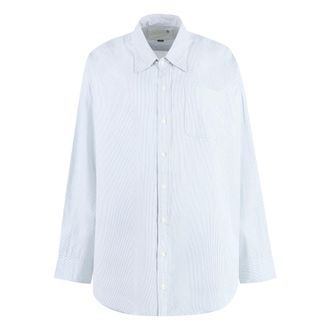 R13 Shirts, female, Blue, Size: 2XS Striped Cotton Shirt with Front Pocket