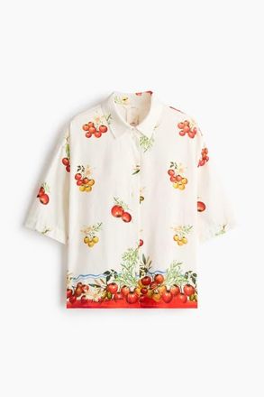 H&M Oversized Linen-blend Shirt in Cream/tomatoes at Nordstrom, Size Xx-Large