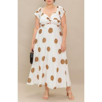 Flying Tomato Polka Dot Midi Dress in Ivory/Camel at Nordstrom Rack, Size 1 X