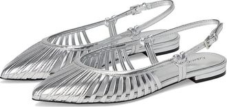 Calvin Klein Womens Calvin Klein Jillie Strappy Silver Leather Pointed Toe Shoes VER770