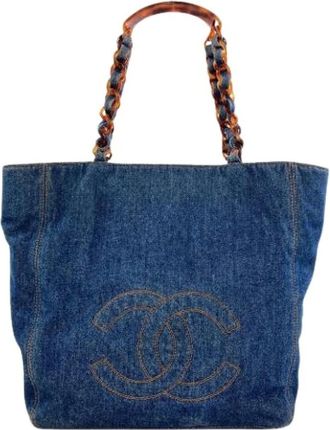 Chanel Pre-owned Denim Tote Bag - Dames - Pre-owned - Blauw - Maat: ONE Size Denim
