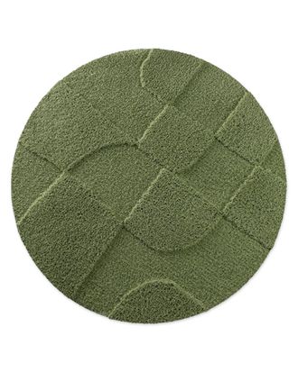 Wecon Home Alfombra de ba&ntilde;o redonda en relieve verde oliva &Oslash;80