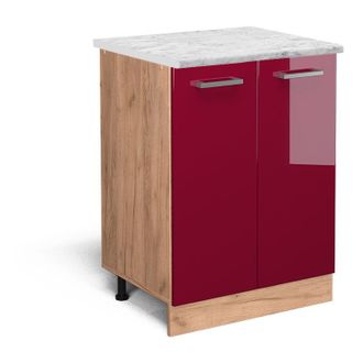 Vicco Mueble Bajo De Cocina R-line, Rojo Burdeos Alto Brillo, 60 Cm Et M&aacute;rmol