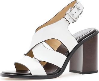 Michael Kors Raven Block Heeled Sandals Womens Sandals Optic White : 8.5 M, Leather