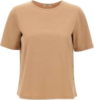 Herno T-shirt met zijknopen Ronde hals Korte mouwen - Dames - T-shirts - Bruin - S - Tops