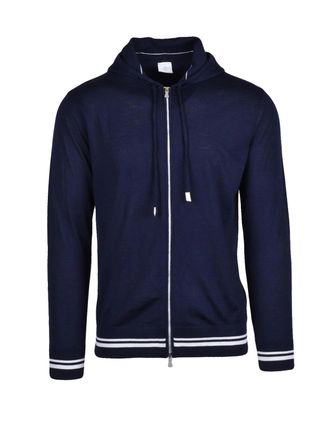Eleventy Blue Silk-Blend Hooded Cardigan