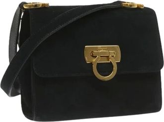 Ferragamo Pre-owned Shoulder Bags, female, Black, Size: ONE SIZE Pre-owned Suede Shoulder Bag