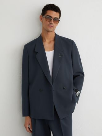 Reiss Airforce Blue Monogram Relaxed-fit Double-breasted Blazer, 36