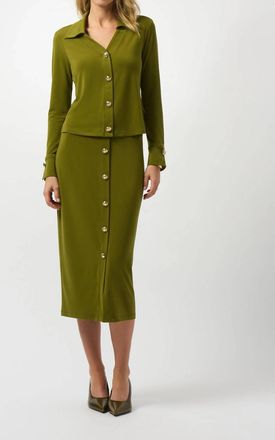 Joseph Ribkoff Moss Crepe Pull-On Pencil Midi Skirt In Artichoke