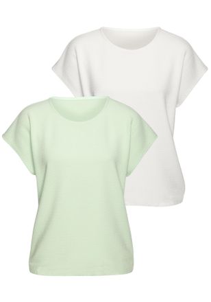 Vivance Kurzarmshirt VIVANCE aus b&uuml;gelfreier Strukturqualit&auml;t im 2er Pack, Damen, Gr. 32/34, beige (lime, creme), Stoff, Obermaterial: 80% Polyester, 16% Visk