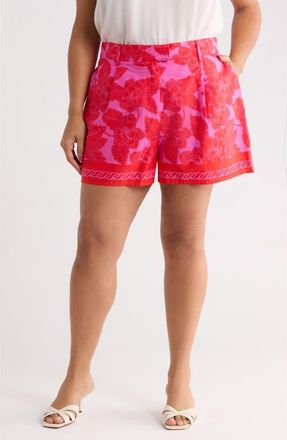 Sugarlips Rency Floral Arvery Pleated Shorts in Fuchsia-Red at Nordstrom, Size 1 X