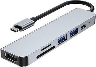 No Brand Adaptador Multipuerto Usb-c 6 En 1 Para Pc: De Usb-c A Hdmi Con Lector De Tarjetas, Compatible Con Port&aacute;tiles Y Dispositivos 4k Y Pd De 87 W (gris)