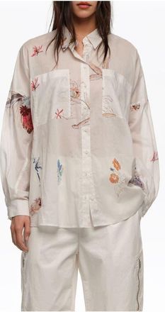 Bimba & Lola Seabed Cotton Oversize Shirt in Seabed Off White at Nordstrom, Size Xx-Small Eu