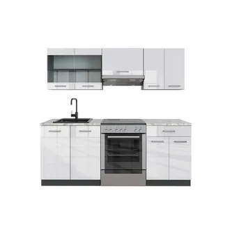 Vicco Mueble De Cocina R-line, Blanco Brillo/antracita, 200 Cm, Et M&aacute;rmol