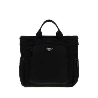 Prada Black Fabric Shopping Bag Nero Borse A Mano