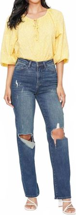 Judy Blue High Waist Knee Ripped Dad Denim Jeans In Medium Wash