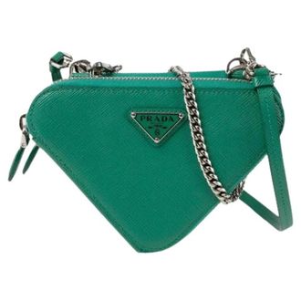 Prada Pre-owned Mini Bags, female, Green, Size: ONE SIZE Pre-owned Triangle Mini Pouch Shoulder Crossbody Bag