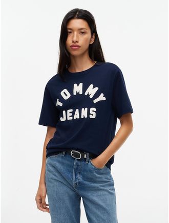 Tommy Hilfiger Womens Tommy Jeans Stitched Arch Logo T-Shirt - Dark Blue - XXS