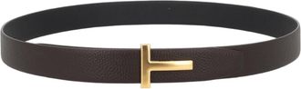 Tom Ford T Icon Textured Gold-Tone T Buckle Calf Leather Belt