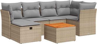 vidaXL Vidaxl - Set Sof&aacute;s De Jard&iacute;n 7 Piezas Y Cojines Rat&aacute;n Sint&eacute;tico Beige