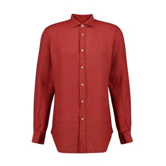 Boglioli Rode Linnen Overhemd- Relaxte Pasvorm - Heren - Casual Overhemden - Rood - 3XL - Linnen - Overhemden