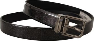 Dolce & Gabbana Black Vernice Puntinata Leather Silver Tone Metal Mens Belt
