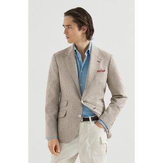Brunello Cucinelli Wool, alpaca and silk houndstooth deconstructed Cavallo blazer in Stone Grey at Nordstrom, Size 44 It
