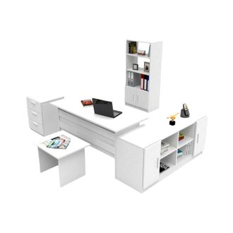 Dmora Set De Oficina Hilda, 4 Estantes, 3 Cajones, Modular, Blanco