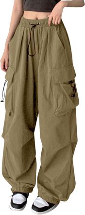 Generic Cargo Trousers Womens Baggy Wide Leg Trousers Hip Hop Y2K Streetwear Leisure Trousers Jogging Bottoms with Elastic Oversized Vintage 90s Track Pants P