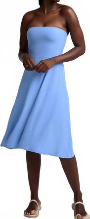 Beyond Yoga Featherweight Strapless Dress In Flower Blue Heather