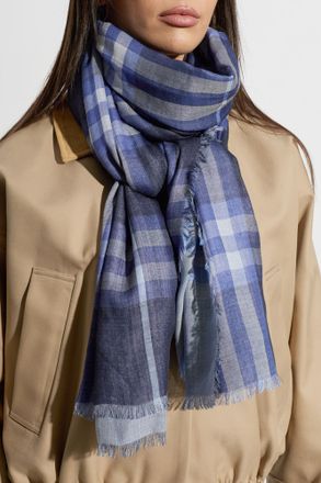 Burberry Scarf With Raw Edge Finish, Unisex, Blue