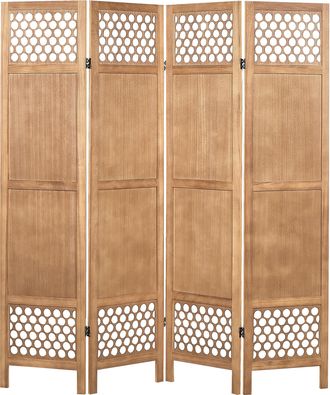 Beliani Biombo Decorativo Tradicional 4 Paneles Plegable Madera De Paulownia Mdf Moderno Sal&oacute;n Dormitorio Madera Clara Certosa