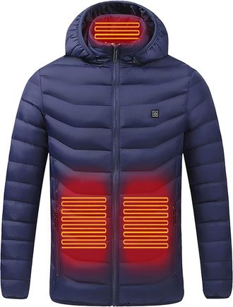 Generic Heated Coats for Men Full Zip USB Charging Electric Hooded Heating Jackets 4 Levels Heat Setting Smart Heated Body Warmer Jacket 9/19 /21 Heating Zone