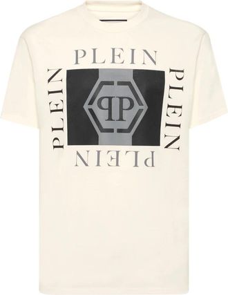 Philipp Plein T-shirt Ronde Hals SS Hexagon - Heren - T-shirts - Beige - 3XL - Katoen - Tops