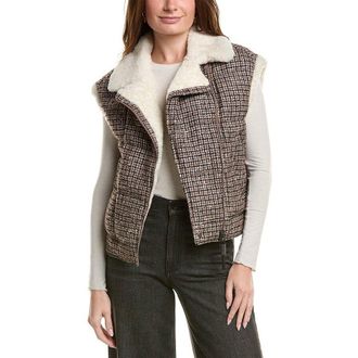Brunello Cucinelli Plaid Sleeveless Vest With Shearling Collar, Brand Size 36 (US Size 2)