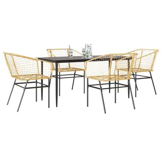 Berkfield Home 5 Piece Garden Dining Set Brown Poly Rattan Glass